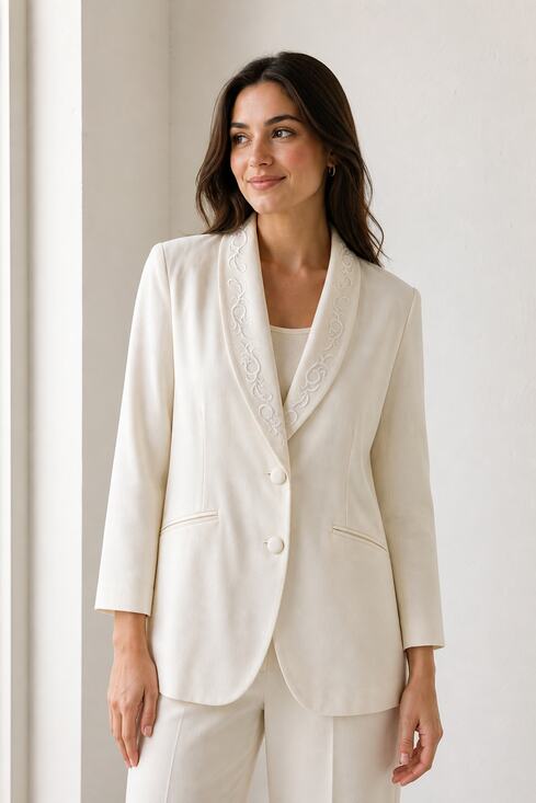 Ann Taylor Studio Jackets & Blazers - Ann Taylor Studio Ivory Embroidered Wool Blazer 14